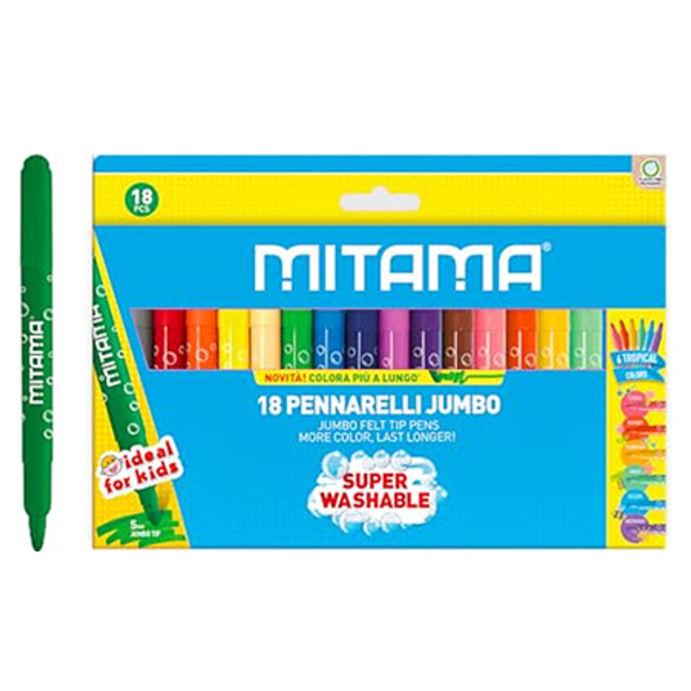 ΜΑΡΚΑΔΟΡΟΙ MITAMA (ΧΟΝΔΡΟΙ) JUMBO SUPERWASHABLE 18 ΧΡΩΜ (5MM) 62983