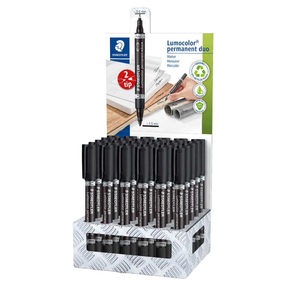 ΜΑΡΚΑΔΟΡΟΣ ΥΑΛΟΓΡΑΦΟΣ STAEDTLER 348 LUMOCOLOR DUO PERMANENT ΔΙΠΛΗ ΜΥΤΗ ΣΤΑΝΤ 30 ΤΕΜ 348-9 CA30