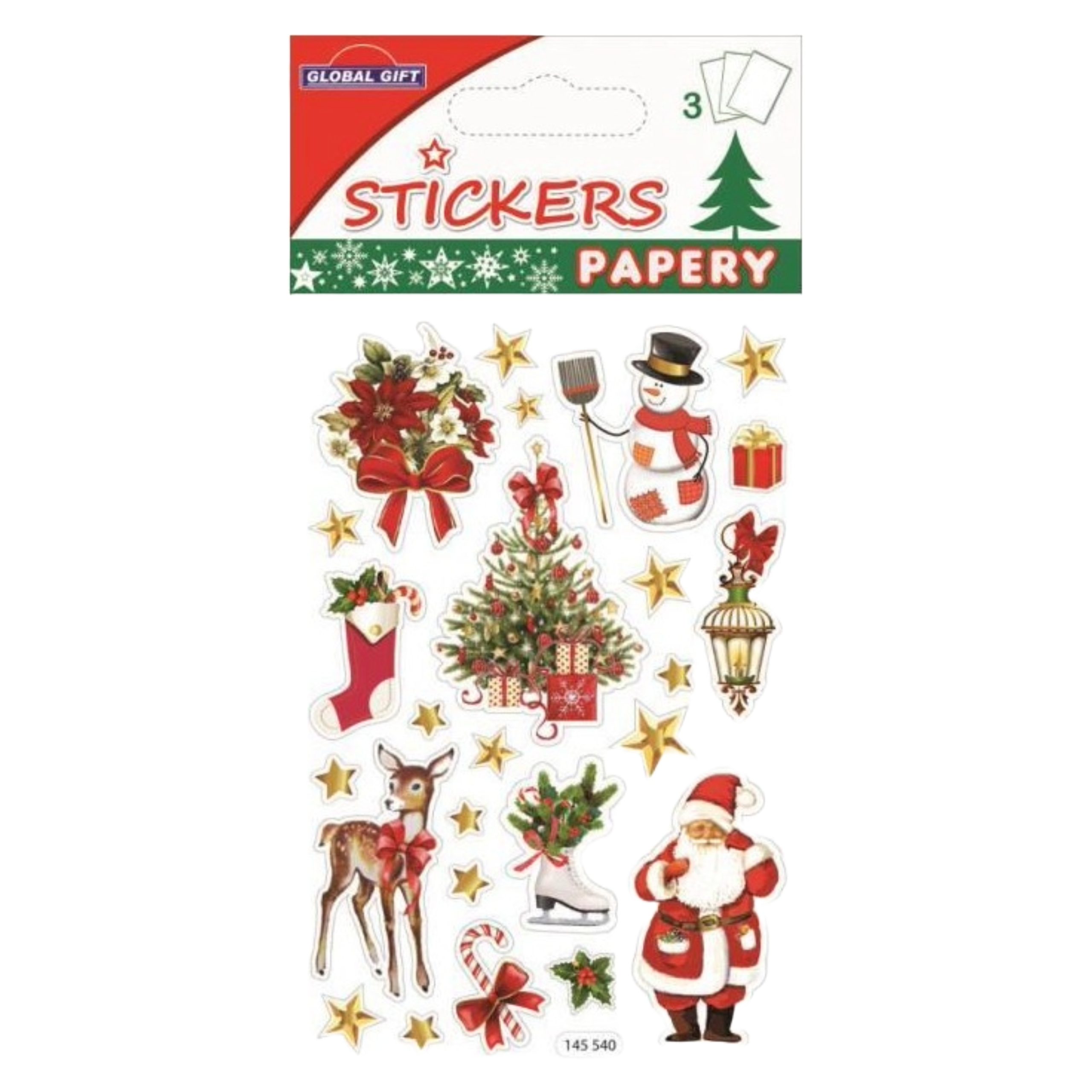 STICKERS CHRISTMAS PAPERY 8X13CM 145540 GLOBAL GIFT