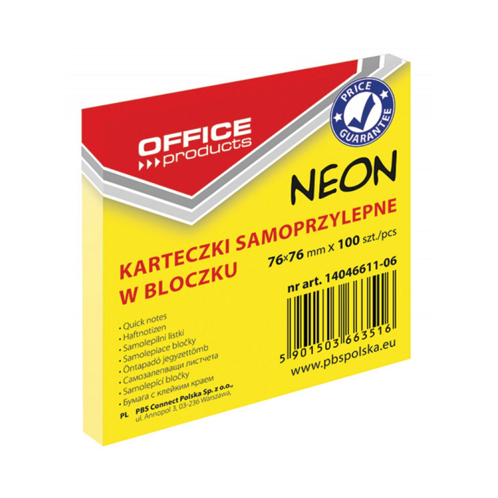 NOTES DONAU/OFFICE 100Φ 75X75 NEON ΚΙΤΡΙΝΟ 14046611-06