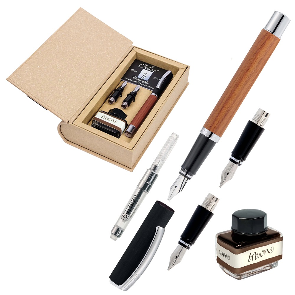 ΠΕΝΑ ONLINE ΣΕΤ ΚΑΛΛΙΓΡΑΦΙΑΣ 36783 WOOD/3 ΜΥΤΕΣ (0,8+1,4+1,8MM)+ CONVERTER ΜΕΛAΝΙ (BOX ΔΩΡΟΥ)